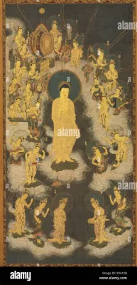 “The Descent of Amida Buddha” - Uma Visão Celestial de Ouro e Azul Profundo!